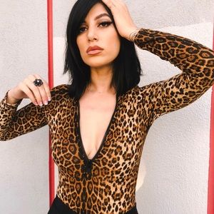 Leopard Print Zip Up Bodysuit
